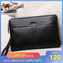 Camel mens bag new mens cowhide youth clutch horizontal fashion retro cowhide large capacity handbag men