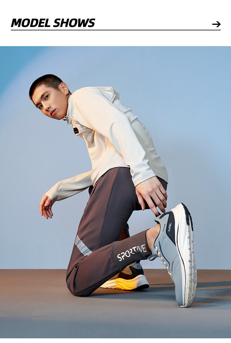 Обувь для пересечённой местности 【q态柔】骆驼轻量高弹运动鞋男士冬季新款男鞋革面防水跑步鞋女 Camel