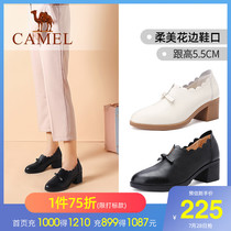 Camel 2021 spring new bow high-heeled shoes thick-heeled womens boots ankle boots fashion deep-mouthed shoes for women