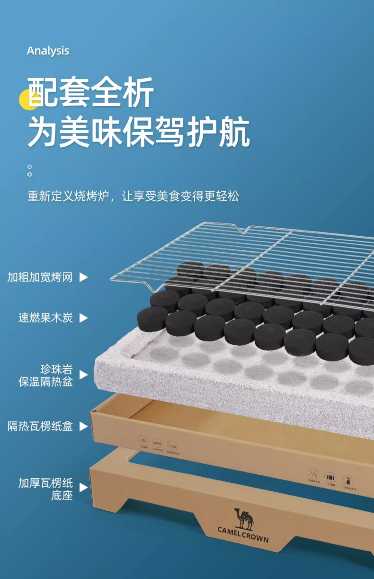 Camel 骆驼 一次性无烟木炭烧烤炉(含木炭、烧烤网)天猫优惠券折后¥27包邮