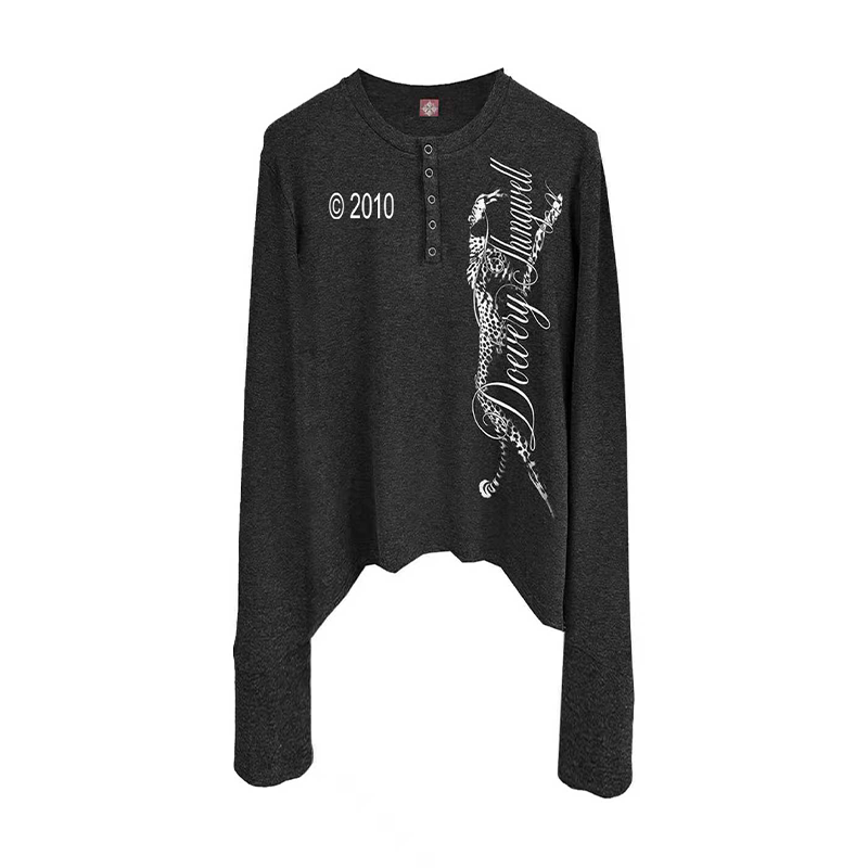 Detw "Black Panther" Two-Tone Faux Cashmere Digital Print Regular Shoulder Henry Semi-Sheer Collar Street Subculture Long-Sleeve Unisex Detw "Black Panther" Two-Tone Faux Cashmere Digital Print Regular Shoulder Henry Semi-Sheer Collar Street Subculture Long-Sleeve Unisex