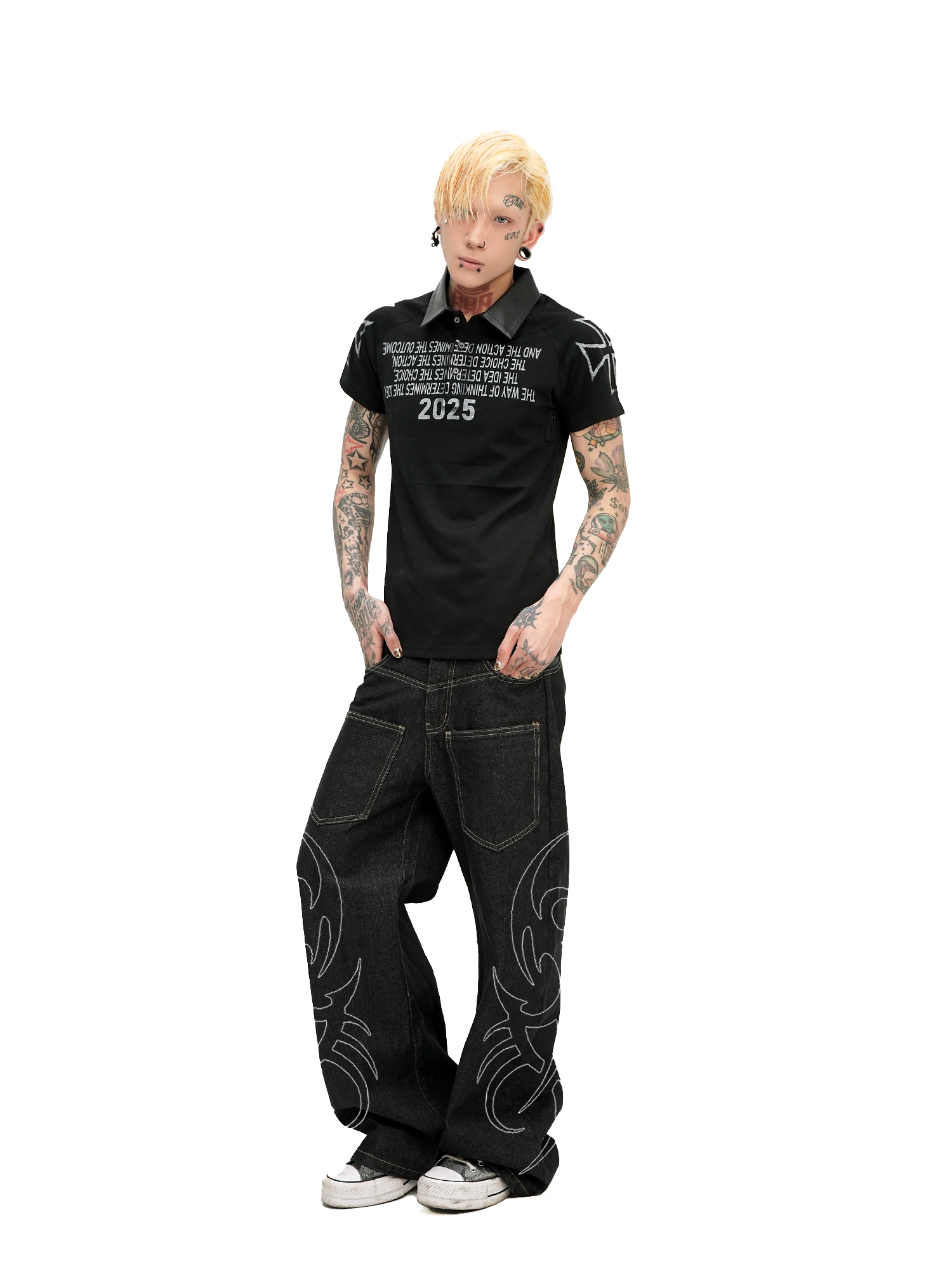 トップス DETW 25SS Dark PU Leather Polo Tee トップス DETW 25SS Dark PU Leather Polo Tee MD Women's