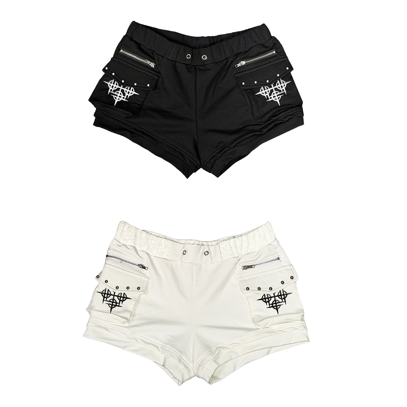 Detw Basic Style Three-Dimensional Pocket Rivet Zipper Embroidered Hip-Hugging Slim-Fit Sports Casual Shorts