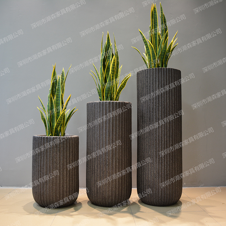 New Chinese Fiberglass Floor Large Vase Vertical Stripe Cylindrical Florator Home Living Room Art Pendulum Mall Dry Flower Pot