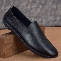 Trendy brand breathable lightweight single-layer leather shoes for men British and Korean style genuine leather footwear soft sole mens shoes fashionable lazy bean shoes