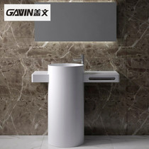 White one-piece artificial stone round countertop floor-standing washbasin outdoor balcony pedestal basin customization