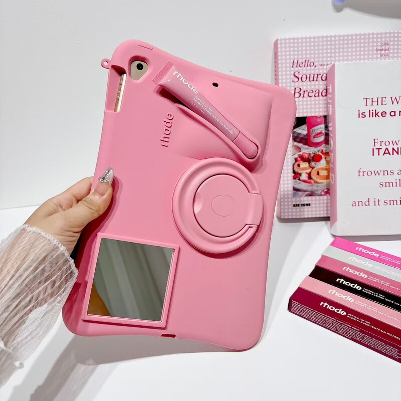 Rhode Hailey Lipstick iPad Tablet Case Compatible with iPad 5/6 Protective Case iPad Air6/7 Case iPad Pro Tablet Rotating Stand Case Hailey Lip Glaze Tablet Case Lipstick Tablet Case