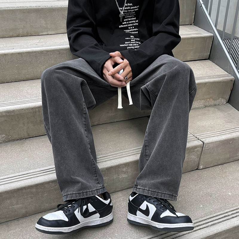 Lepu Jeans Men's Summer Gray New Straight-Leg Pants Vintage Thin Long Pants Loose American Style Trousers Lepu Jeans Men's Summer Gray New Straight-Leg Pants Vintage Thin Long Pants Loose American Style Trousers