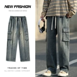 Джинсы, демисезонные ретро штаны, в американском стиле, свободный прямой крой