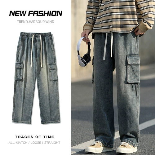 Джинсы, демисезонные ретро штаны, в американском стиле, свободный прямой крой