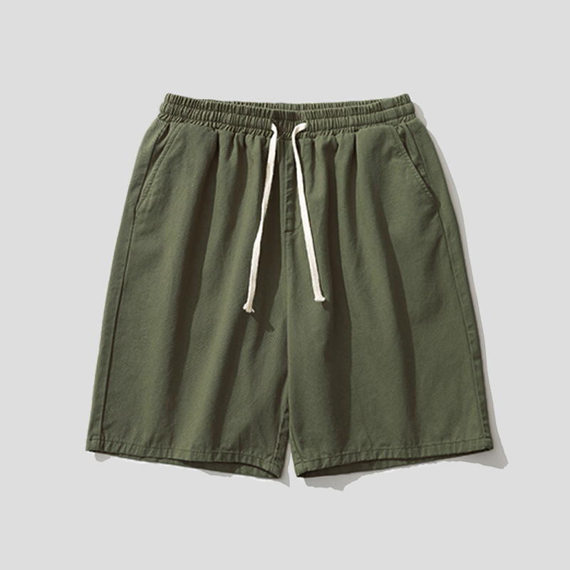Men's Army Green Cotton Loose-Fitting Sports Shorts, Cargo Pants, Summer Thin American-Style Casual Five-Point Shorts for Men