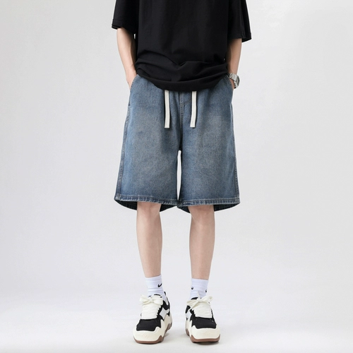 Летние тонкие шорты, штаны, мужские джинсы, в американском стиле, свободный прямой крой