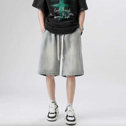 Летние тонкие шорты, штаны, мужские джинсы, в американском стиле, свободный прямой крой