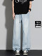 Liepu Summer Ice Silk Breathable Loose Straight Pants 2026 New Men's Trendy American Cleanfit Jeans