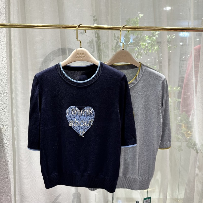 D5750 Tencel Knitwear for Women 2025 Autumn New Style Heart Beaded Mid-Sleeve Loose Pullover Casual Sweater for Women