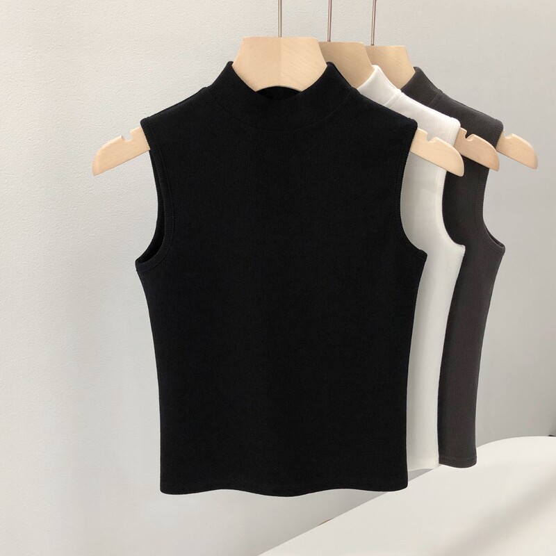 2026 Summer New Half-Turtleneck Vest American Style Small Half-Collar Sleeveless Slim T-Shirt for Women, Elegant Base Layer Top That Makes You Look Slim