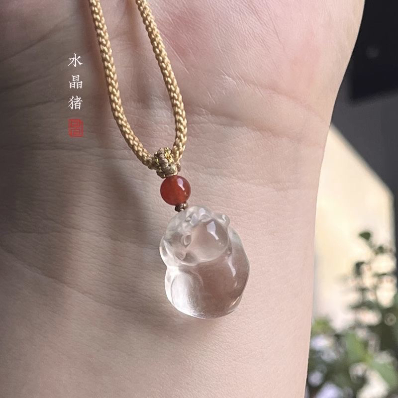 Natural Ice-Clear White Crystal Pig Pendant, Twelve Zodiac Signs: Rat, Ox, Tiger, Rabbit, Dragon, Snake, Horse, Sheep, Monkey, Rooster, Dog, Pendant Gift