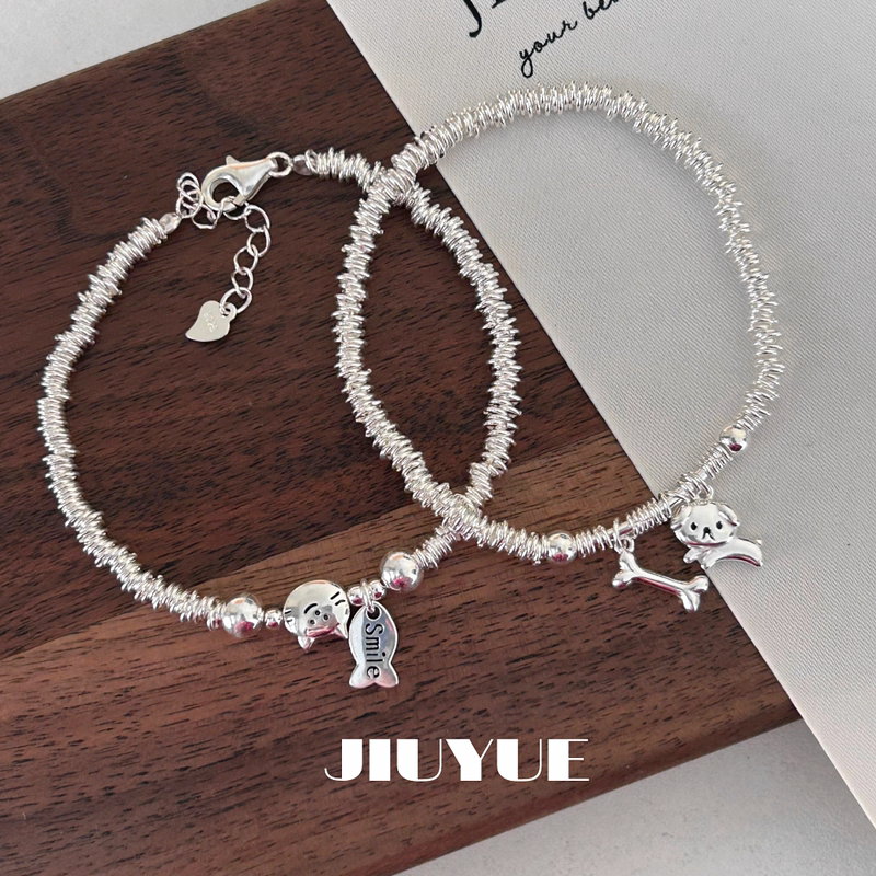 September S925 Sterling Silver Puppy Bone Cat Fish Entwined Bracelet Light Luxury Niche Versatile Exquisite Jewelry Gift