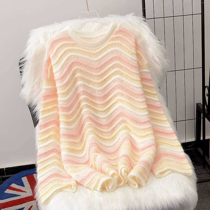 Lazy Style Rainbow Soft Mohair Sweater for Women, New Spring Top, Stylish and High-End Color-Blocked Knitwear, Thick Lazy Style Rainbow Soft Mohair Sweater for Women, New Spring Top, Stylish and High-End Color-Blocked Knitwear, Thick