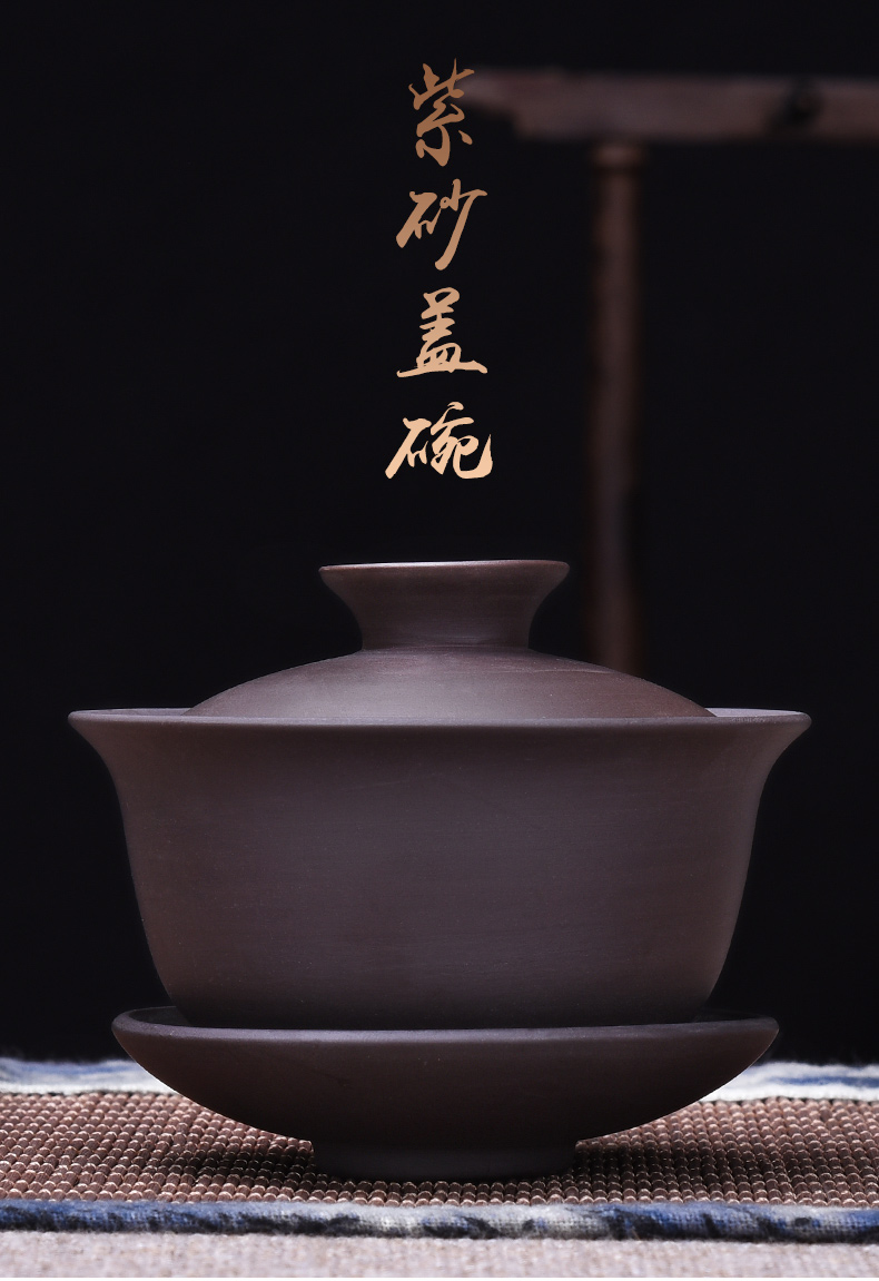 Chinese style household HaoFeng violet arenaceous tureen large ceramic lid tea kungfu tea set cover parts only three cups of tea