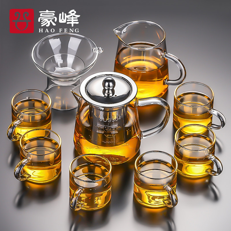 Haofeng glass tea set household Kung Fu Tea Cup transparent simple living room office high temperature teapot bubble teapot