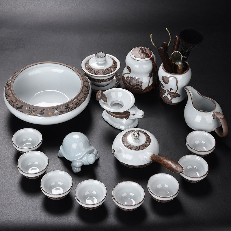 HaoFeng elder brother up of a complete set of kung fu tea set suit household contracted ceramic teapot teacup three GaiWanCha only way with parts