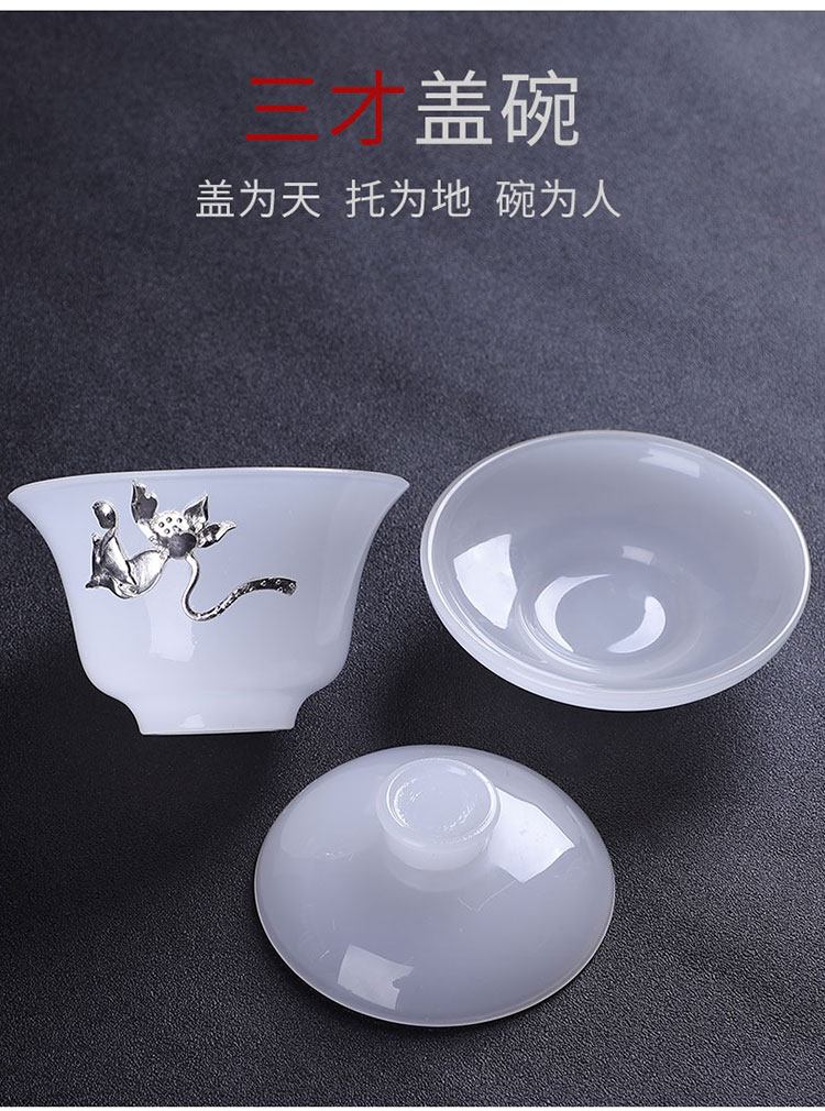 HaoFeng white porcelain tea tureen single three cups to implement jade porcelain tea sets tea accessories gift boxes finger bowl