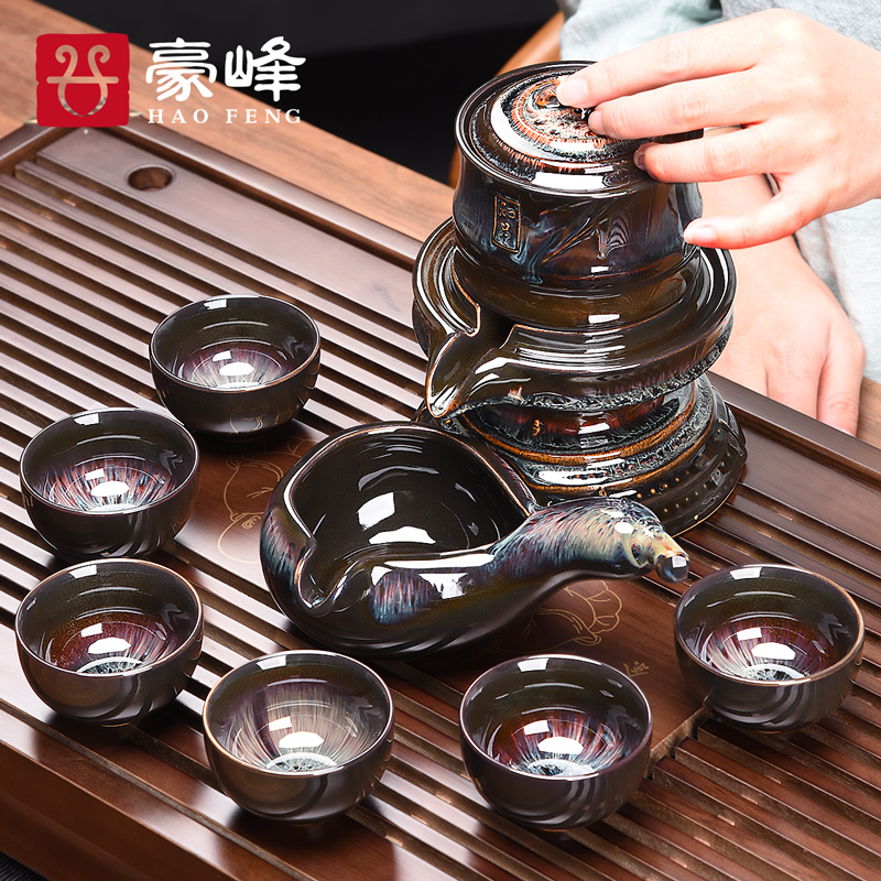 HaoFeng purple sand tea set suits for domestic half automatic stone mill lazy kung fu tea tea caddy fixings tea cup