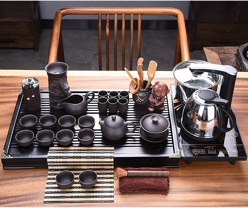 HaoFeng kung fu of a complete set of purple sand tea set household contracted solid wood tea tray tea accessories gifts gift boxes