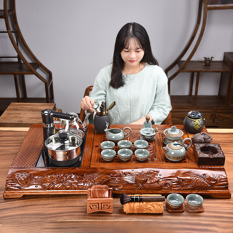 HaoFeng kung fu tea set of a complete set of ceramic tea sets automatic four hua limu tea tray and electric heating furnace is contracted