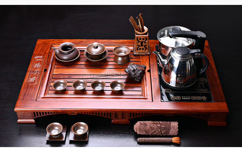 HaoFeng kung fu tea set celadon of blue and white porcelain tea set of a complete set of hua limu tea tray was solid wood tray distributor