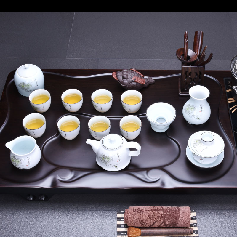 HaoFeng ebony kung fu tea set of a complete set of solid wood tea tray ceramic gifts sets automatic four one household electrical appliances