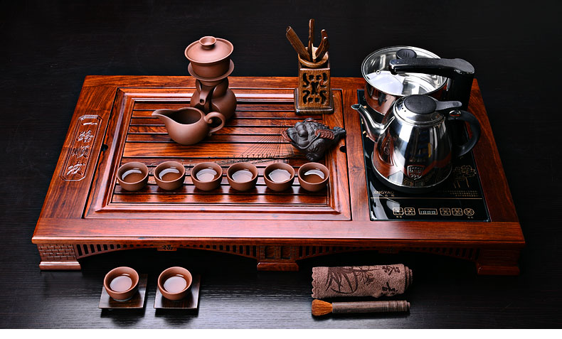 HaoFeng kung fu tea set celadon of blue and white porcelain tea set of a complete set of hua limu tea tray was solid wood tray distributor