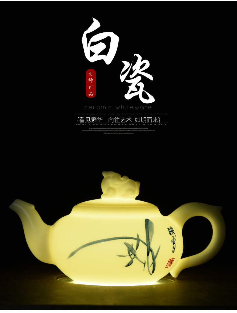 HaoFeng dehua white porcelain white porcelain jade teapot household China CiHu ceramic kung fu single pot of tea tea accessories