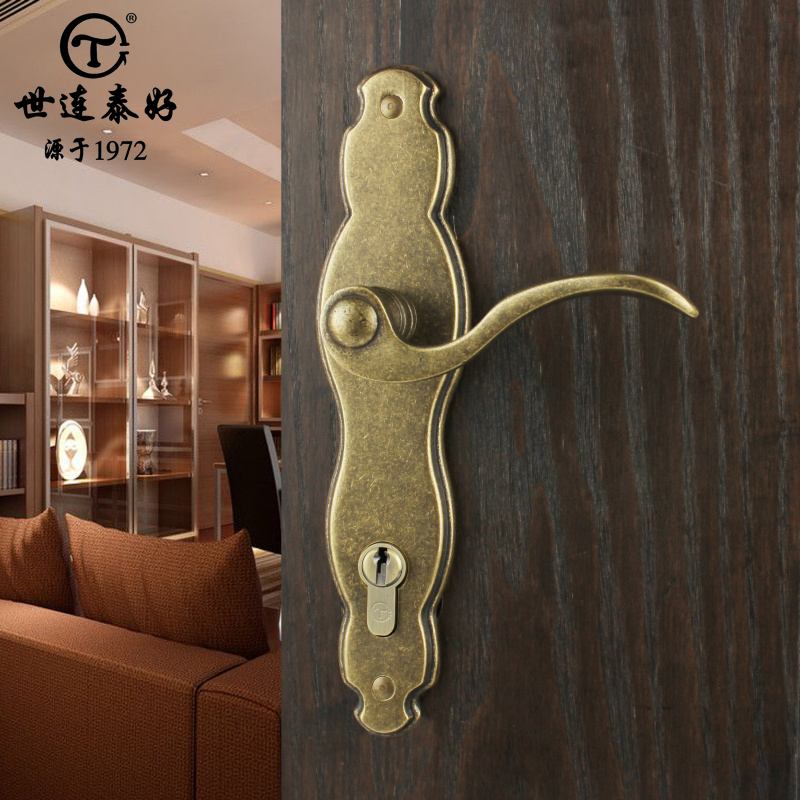 Selian Thai good copper lock full copper American antique gold pure copper room door lock indoor bedroom solid wood mute door lock