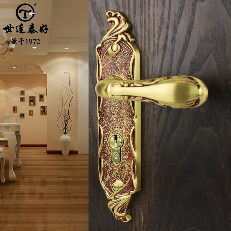 Shilingtai Good Door Lock All copper room bedroom door European type retro-pure copper solid wooden door room silent door lock handle