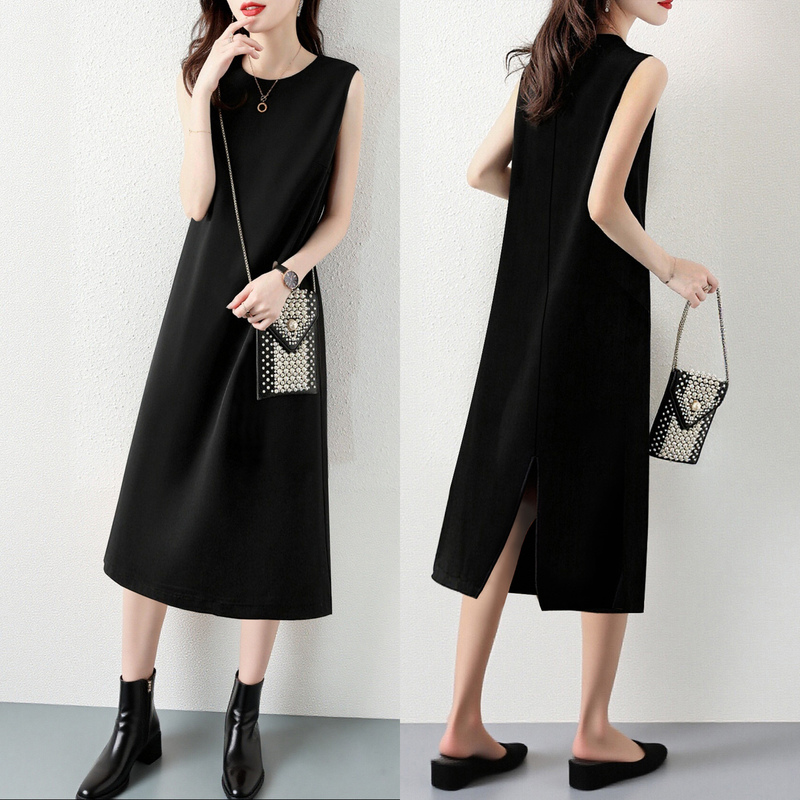 2026 Spring and Summer New Style Black Sleeveless Dress Women's Tank Top Dress Slimming Look and Flattering, High-End Slim-Fitting Little Black Dress That Covers the Belly