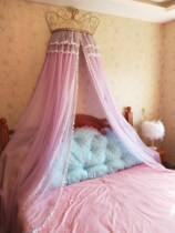 Grey purple small hair ball bed Princess European style American now pastoral style romantic bedside gauze decoration with shelves