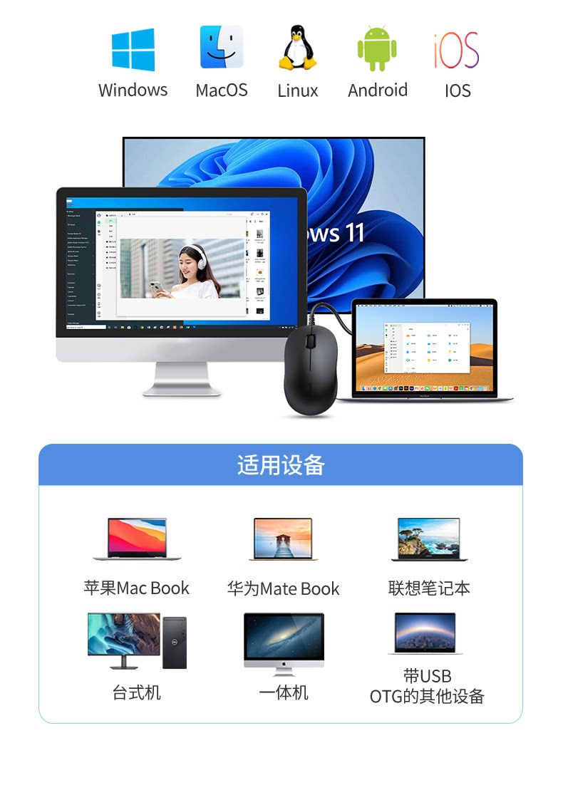 【中国直邮】      绿联 鼠标 1个 轻音有线舒适握感USB电脑通用办公鼠标