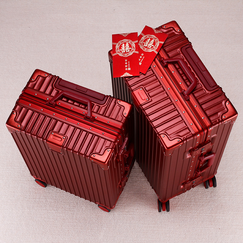 Married suitcase bride with a dowry box wedding password travel box female red suitcase mute