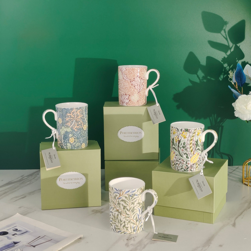 Porter Merrill Series Bone China Mug European Style Plant and Flower Household Bone China Afternoon Tea Coffee Cup Water Cup