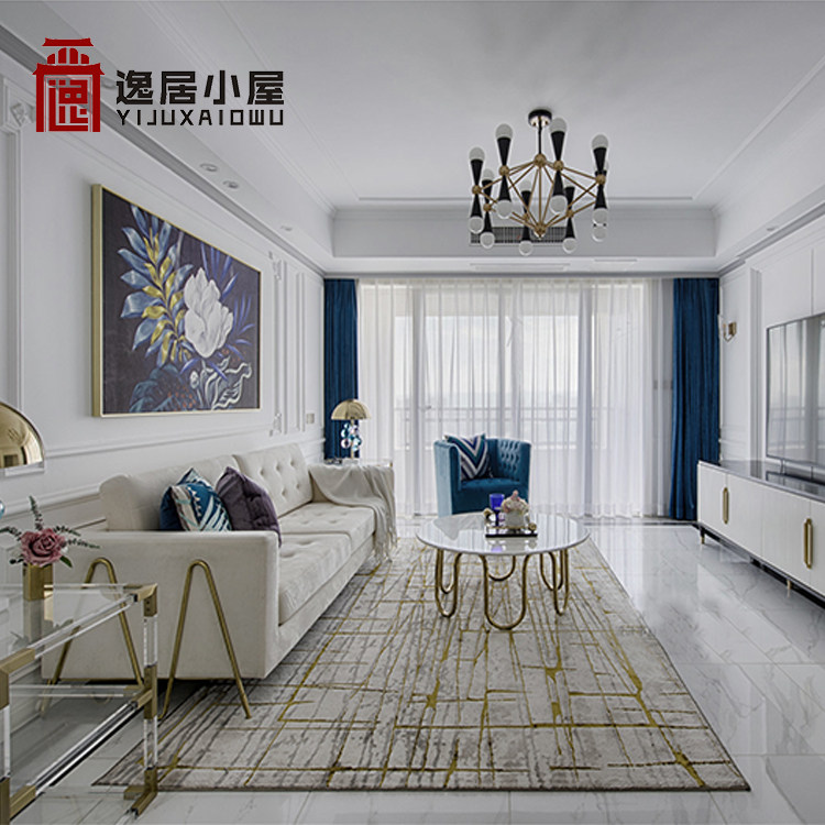 Light luxury American living room sofa combination Hong Kong style simple European villa fabric sofa postmodern model room Italian customization
