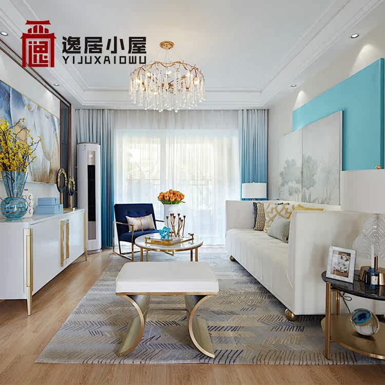 Post-modern light luxury stainless steel 1 1 3 French fabric sofa combination simple fashion small apartment furniture customization