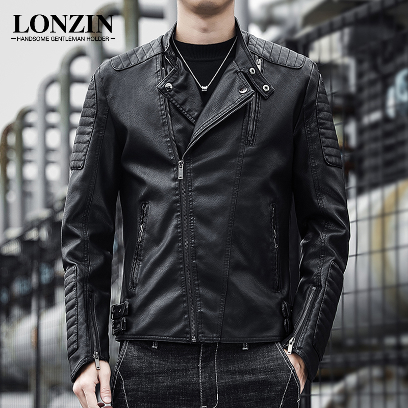 Leather clothes men trend Korean handsome simulation leather jacket lid-collar zipper fitting locomotive coat