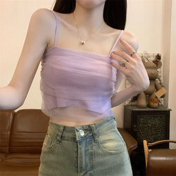 Taro ສີມ່ວງຕາຫນ່າງອອກແບບ niche camisole ຂອງແມ່ຍິງຫວານແລະເຜັດແບບນອກໃສ່ເສື້ອໃນສັ້ນດ້ານເທິງຂອງແມ່ຍິງ