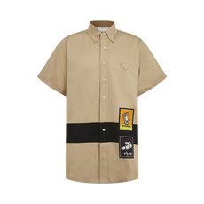 Рубашка мужская prada/普拉达卡其色创意印花饰男士翻领短袖衬衫