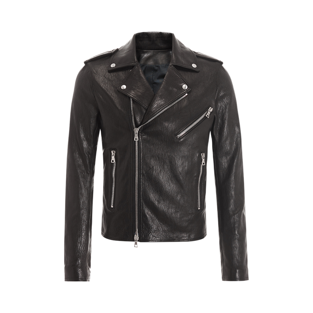 Balmain Balmain BLACK da bò khâu ve áo dài tay ZIP STREET MENS JACKET