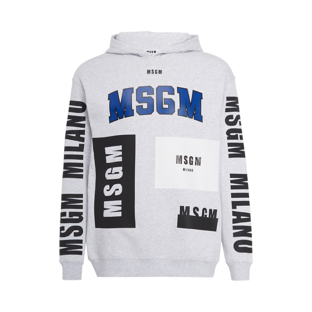 MSGM xám-trắng thư bông LOGO in nam bảo vệ xu hướng mùa thu / mùa đông trùm đầu áo khoác đàn ông đội mũ trùm đầu của.