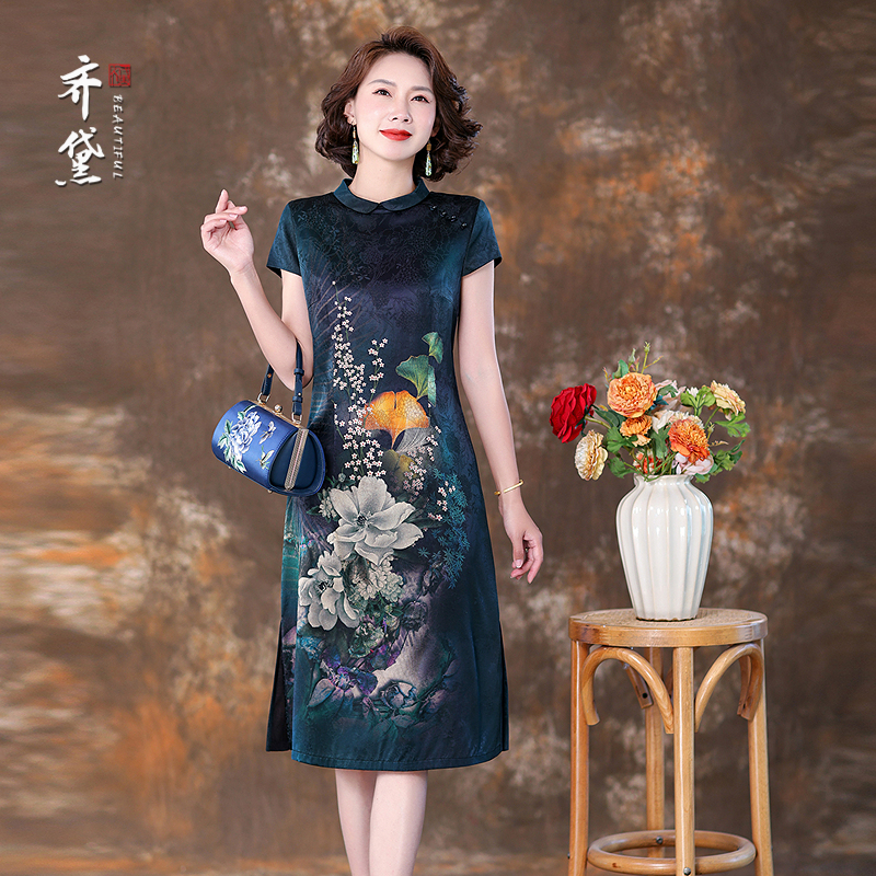 Qidai Pure Silk Mulberry Silk Dress for Women, Youthful Version with a High-End Feel, Improved Cheongsam, Mother's Outfit, Wedding Dress Qidai Pure Silk Mulberry Silk Dress for Women, Youthful Version with a High-End Feel, Improved Cheongsam, Mother's Outfit, Wedding Dress