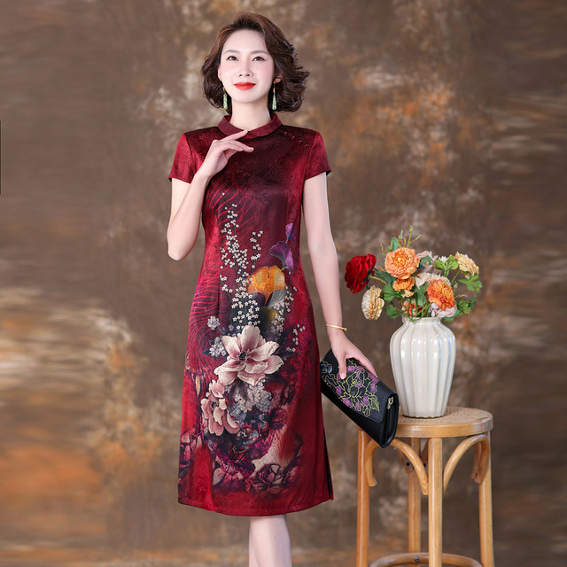 Qidai Silk Mulberry Silk Dress ແມ່ຍິງ Summer 2024 ໃຫມ່ Hangzhou ໃຫມ່ແບບຈີນປັບປຸງ Cheongsam ແມ່ໃສ່